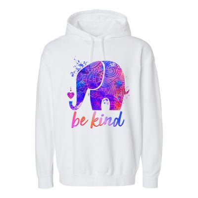 Be Kind Colorful Painted Elephant Garment-Dyed Fleece Hoodie