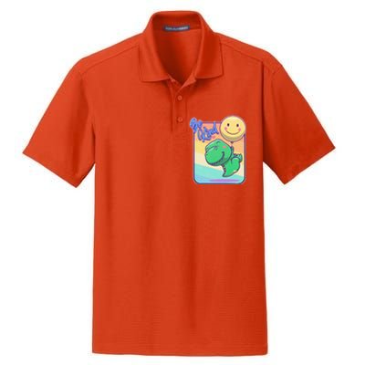 Be Kind Cute Happy TRex Dino Smiley Balloon Dry Zone Grid Polo