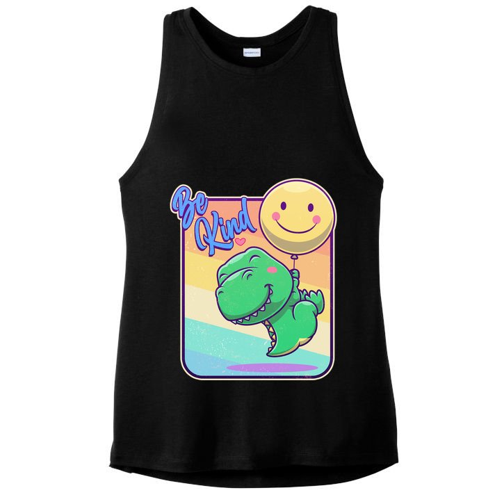 Be Kind Cute Happy TRex Dino Smiley Balloon Ladies PosiCharge Tri-Blend Wicking Tank