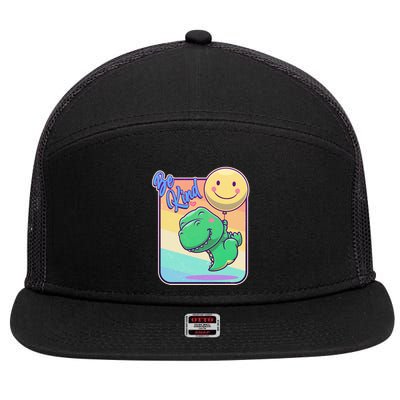 Be Kind Cute Happy TRex Dino Smiley Balloon 7 Panel Mesh Trucker Snapback Hat