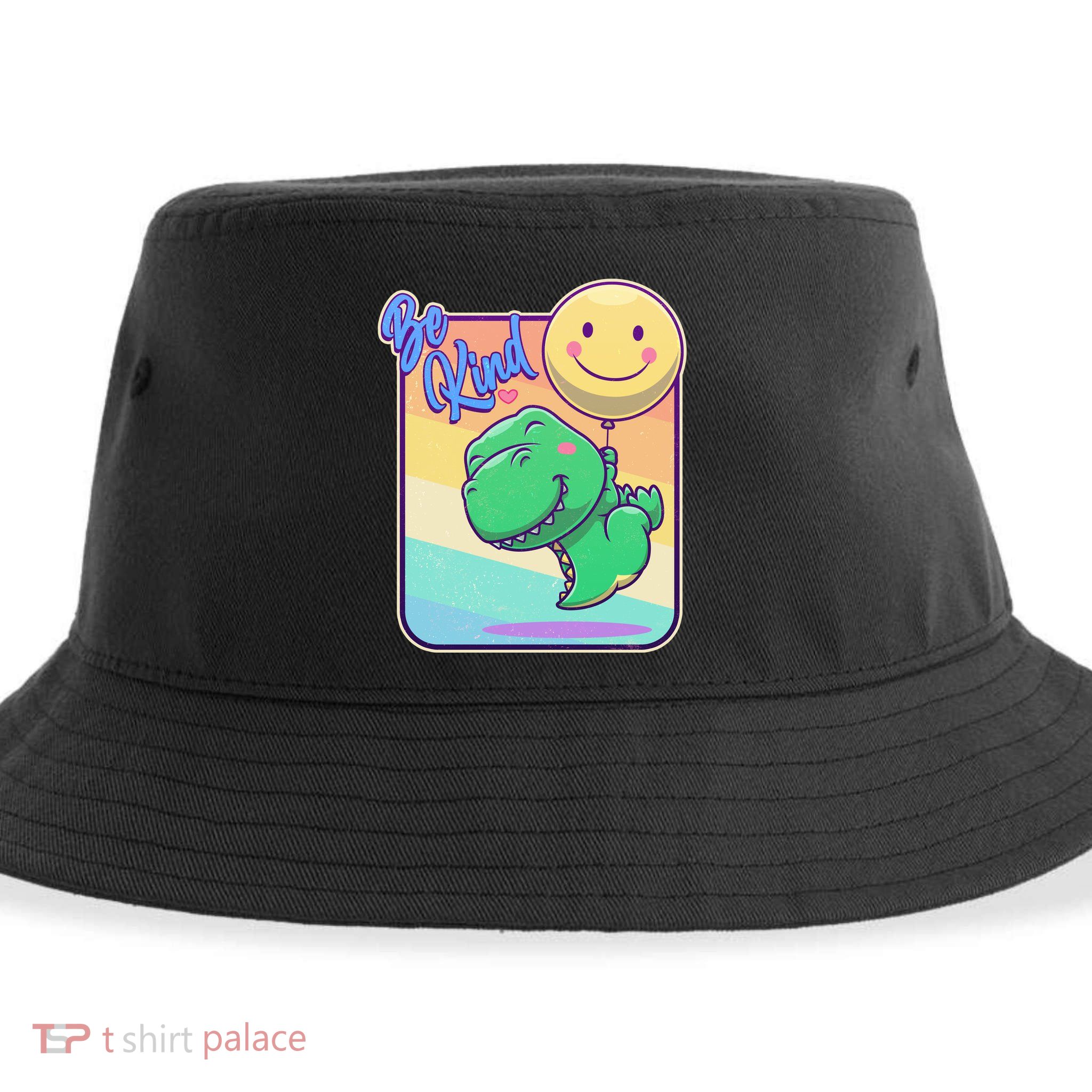 Be Kind Cute Happy TRex Dino Smiley Balloon Sustainable Bucket Hat