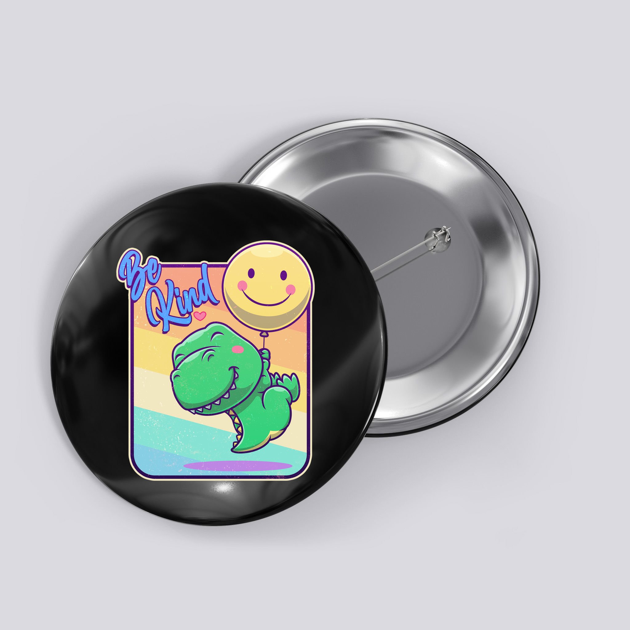 Be Kind Cute Happy TRex Dino Smiley Balloon Button