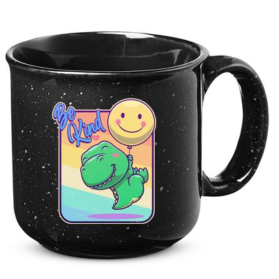 Be Kind Cute Happy TRex Dino Smiley Balloon 15oz Campfire Ceramic Mug