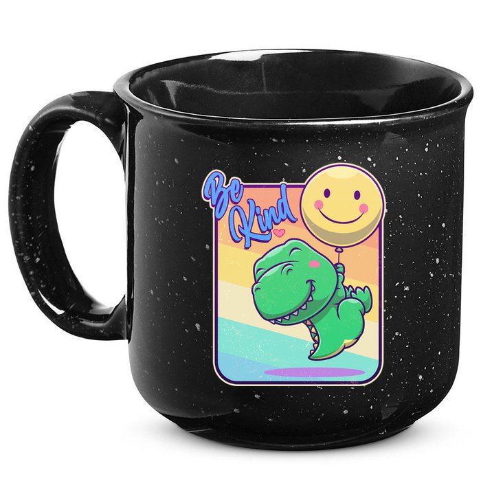 Be Kind Cute Happy TRex Dino Smiley Balloon 15oz Campfire Ceramic Mug