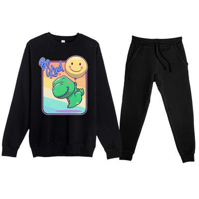 Be Kind Cute Happy TRex Dino Smiley Balloon Premium Crewneck Sweatsuit Set