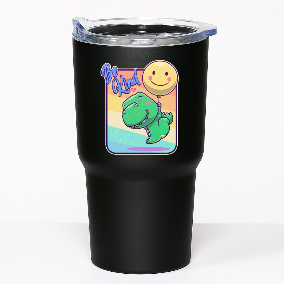 Be Kind Cute Happy TRex Dino Smiley Balloon Tumbler