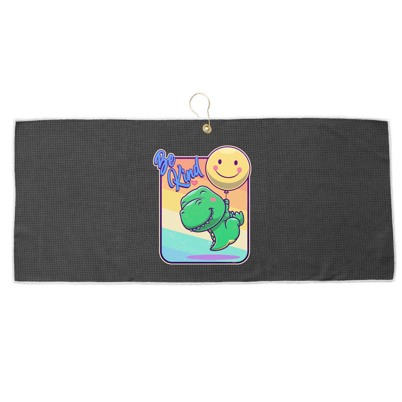 Be Kind Cute Happy TRex Dino Smiley Balloon Large Microfiber Waffle Golf Towel