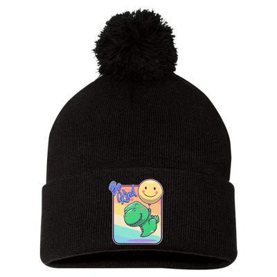 Be Kind Cute Happy TRex Dino Smiley Balloon Pom Pom 12in Knit Beanie