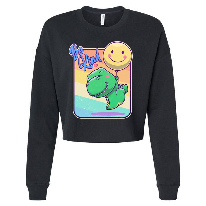 Be Kind Cute Happy TRex Dino Smiley Balloon Cropped Pullover Crew