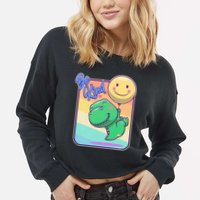 Be Kind Cute Happy TRex Dino Smiley Balloon Cropped Pullover Crew