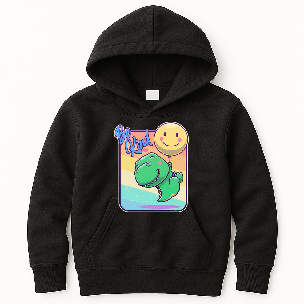 Be Kind Cute Happy TRex Dino Smiley Balloon Kids Hoodie