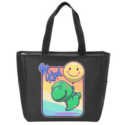 Be Kind Cute Happy TRex Dino Smiley Balloon Zip Tote Bag