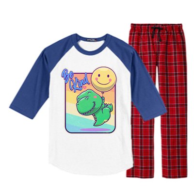 Be Kind Cute Happy TRex Dino Smiley Balloon Raglan Sleeve Pajama Set