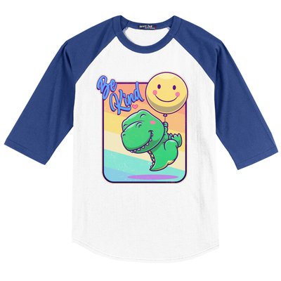 Be Kind Cute Happy TRex Dino Smiley Balloon Baseball Sleeve Shirt