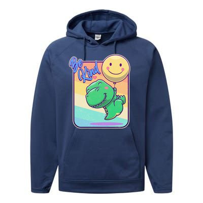 Be Kind Cute Happy TRex Dino Smiley Balloon Performance Fleece Hoodie