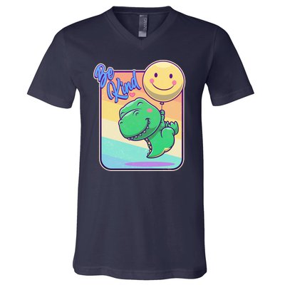 Be Kind Cute Happy TRex Dino Smiley Balloon V-Neck T-Shirt