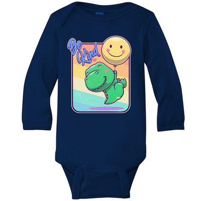 Be Kind Cute Happy TRex Dino Smiley Balloon Baby Long Sleeve Bodysuit