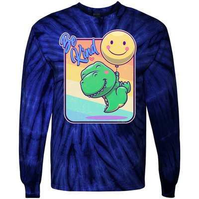 Be Kind Cute Happy TRex Dino Smiley Balloon Tie-Dye Long Sleeve Shirt