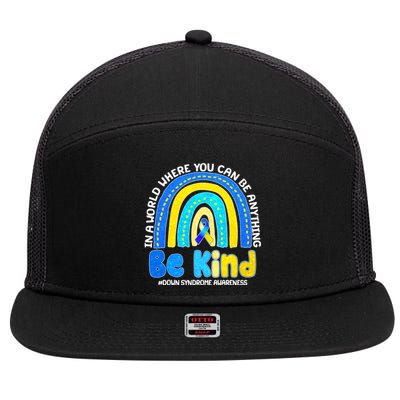 Be Kind Down Syndrome Awareness Rainbow 7 Panel Mesh Trucker Snapback Hat