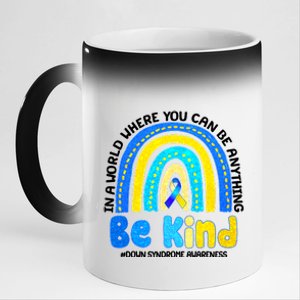 Be Kind Down Syndrome Awareness Rainbow 11oz Black Color Changing Mug