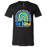 Be Kind Down Syndrome Awareness Rainbow V-Neck T-Shirt