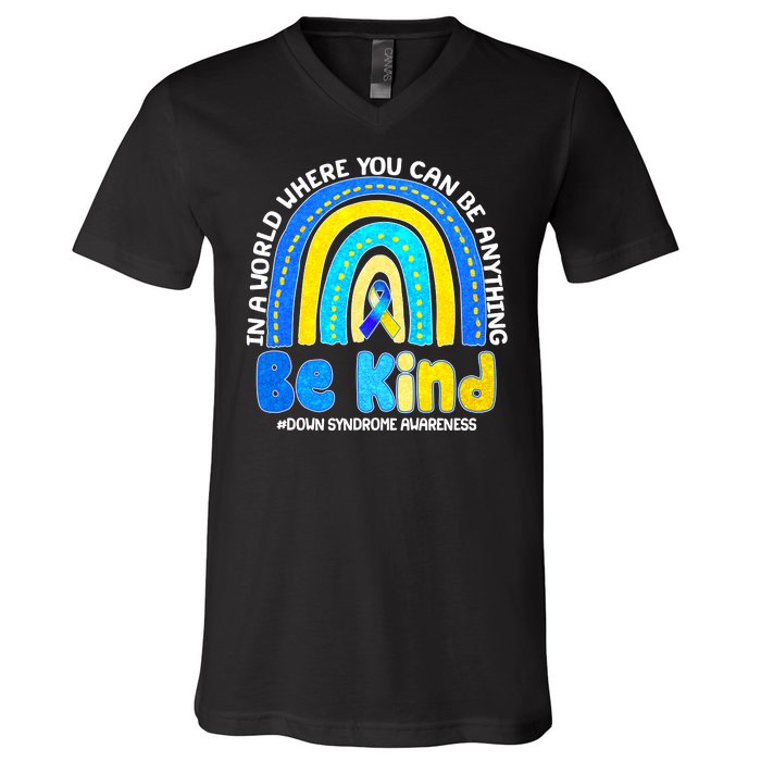 Be Kind Down Syndrome Awareness Rainbow V-Neck T-Shirt