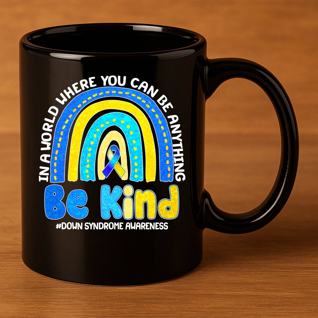 Be Kind Down Syndrome Awareness Rainbow 11oz C Handle Ceramic Mug