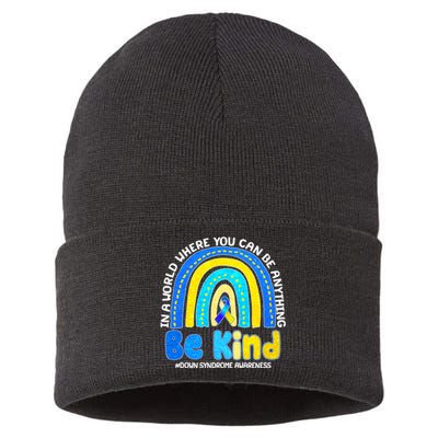 Be Kind Down Syndrome Awareness Rainbow Sustainable Knit Beanie