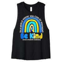 Be Kind Down Syndrome Awareness Rainbow Women's Racerback Cropped Tank