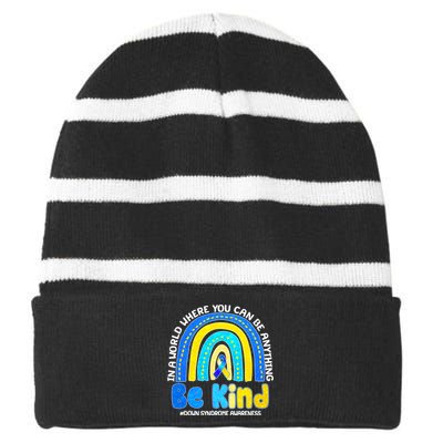 Be Kind Down Syndrome Awareness Rainbow Striped Beanie with Solid Band