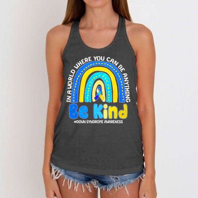 Be Kind Down Syndrome Awareness Rainbow Women's Knotted Racerback Tank