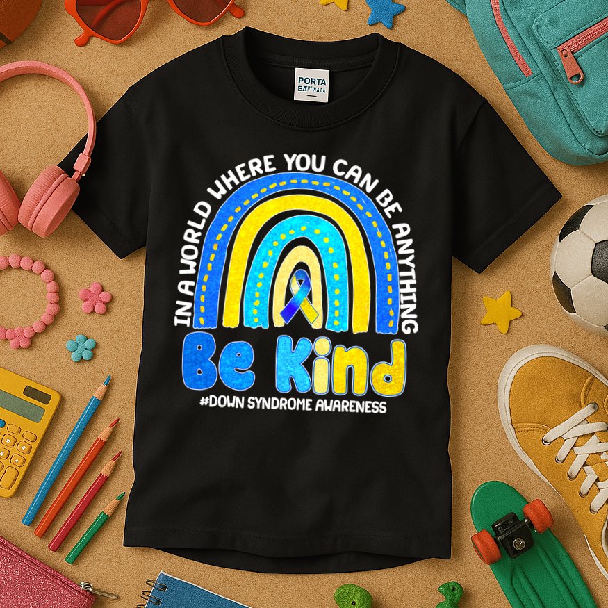 Be Kind Down Syndrome Awareness Rainbow Kids T-Shirt
