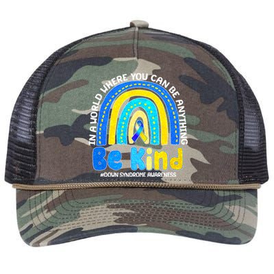 Be Kind Down Syndrome Awareness Rainbow Retro Rope Trucker Hat Cap