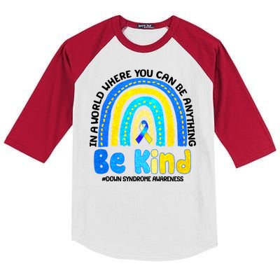 Be Kind Down Syndrome Awareness Rainbow Kids Colorblock Raglan Jersey