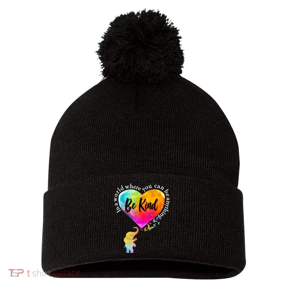 Be Kind Elephant Heart Pom Pom 12in Knit Beanie