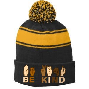 Be Kind Sign Language Stripe Pom Pom Beanie