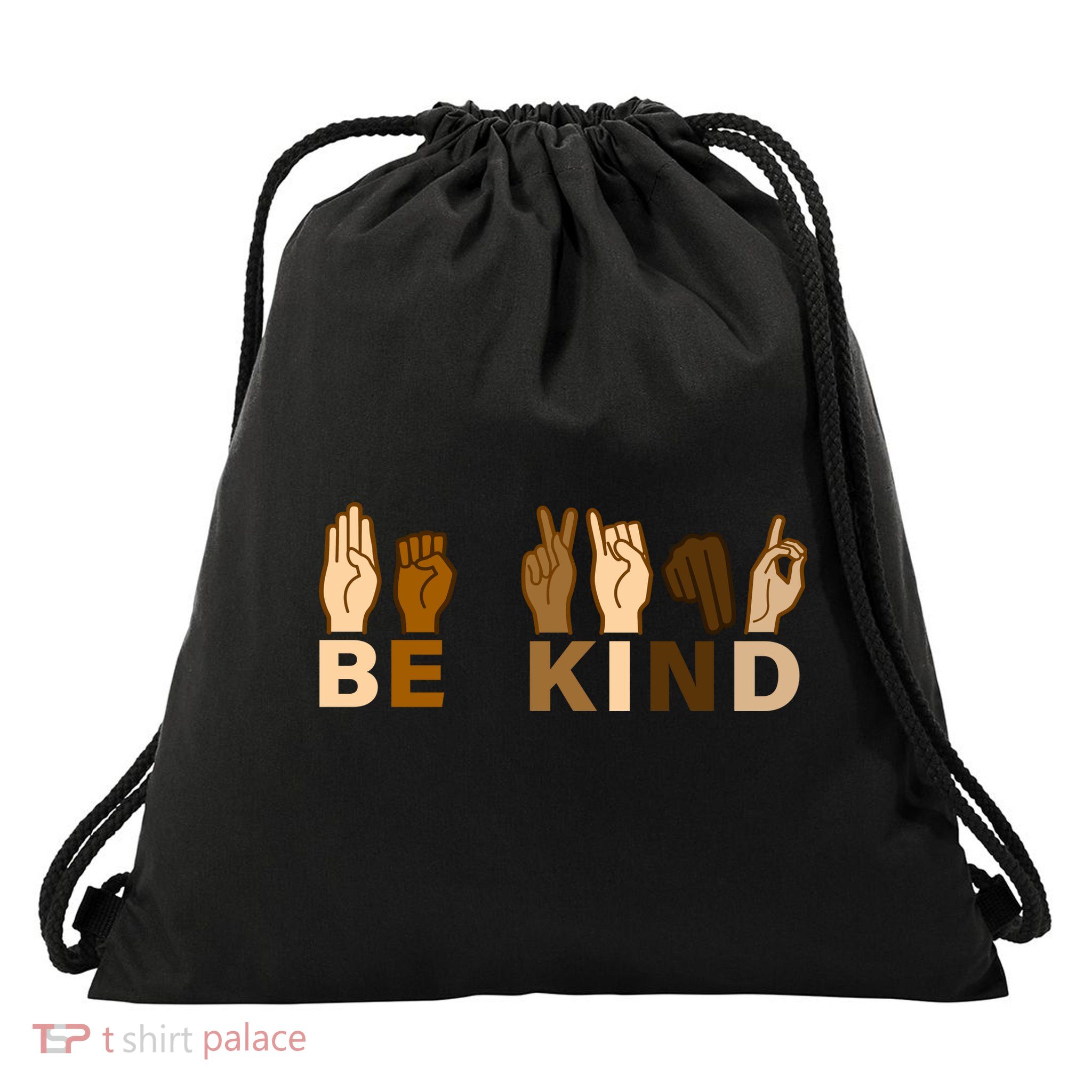 Be Kind Sign Language Drawstring Bag