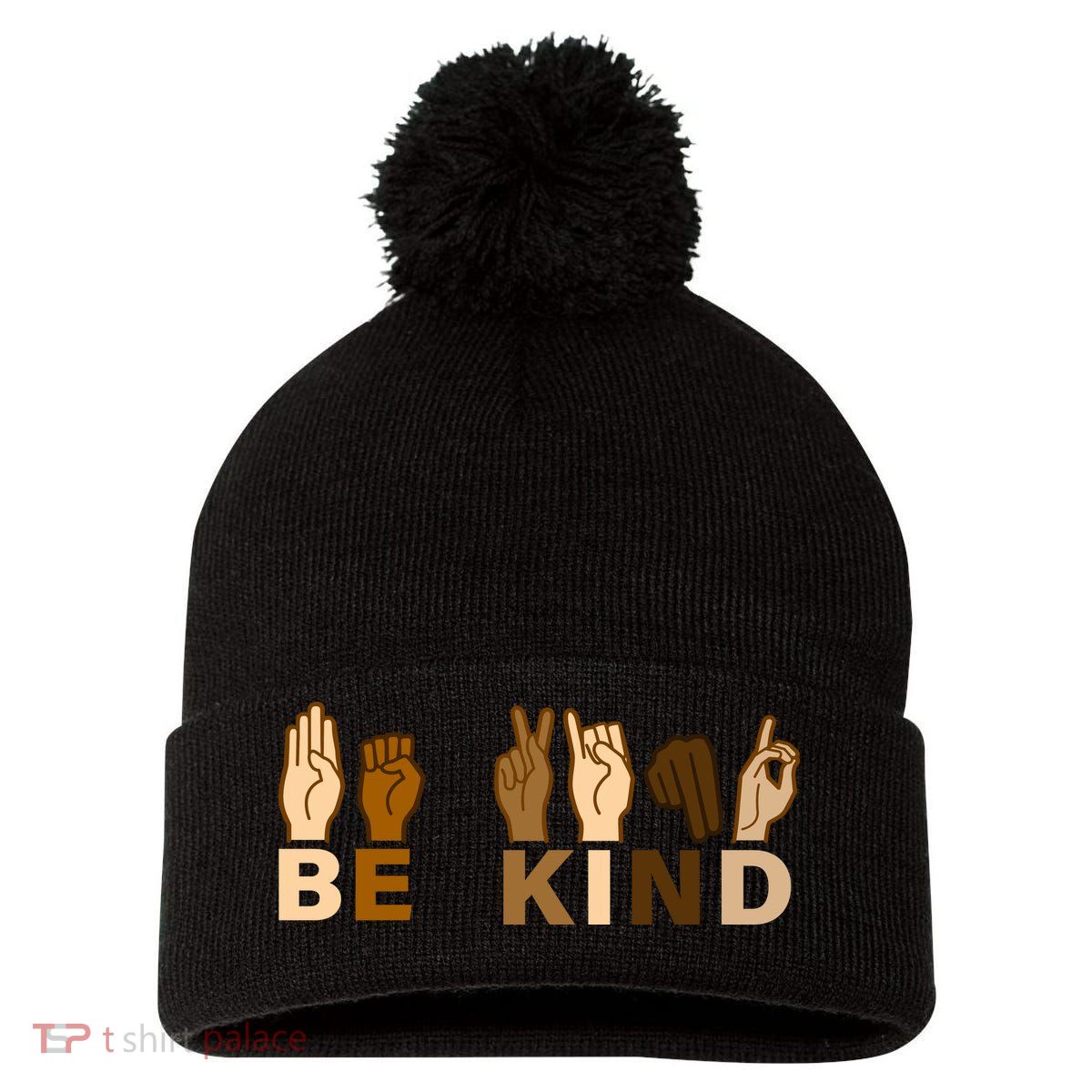 Be Kind Sign Language Pom Pom 12in Knit Beanie