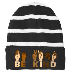 Be Kind Sign Language Striped Beanie with Solid Band