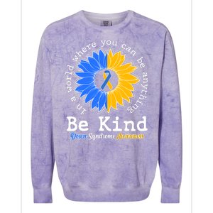 Be Kind Sunflower Ribbon Down Syndrome Awareness Colorblast Crewneck Sweatshirt