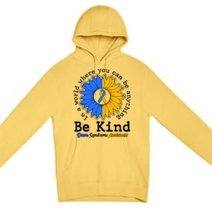 Be Kind Sunflower Ribbon Down Syndrome Awareness Premium Pullover Hoodie