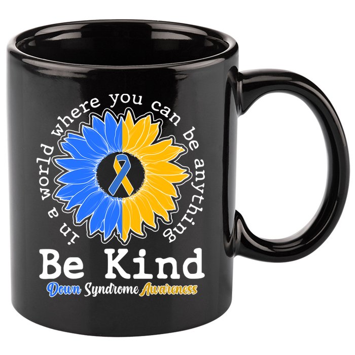 Be Kind Sunflower Ribbon Down Syndrome Awareness 11oz C Handle Ceramic Mug
