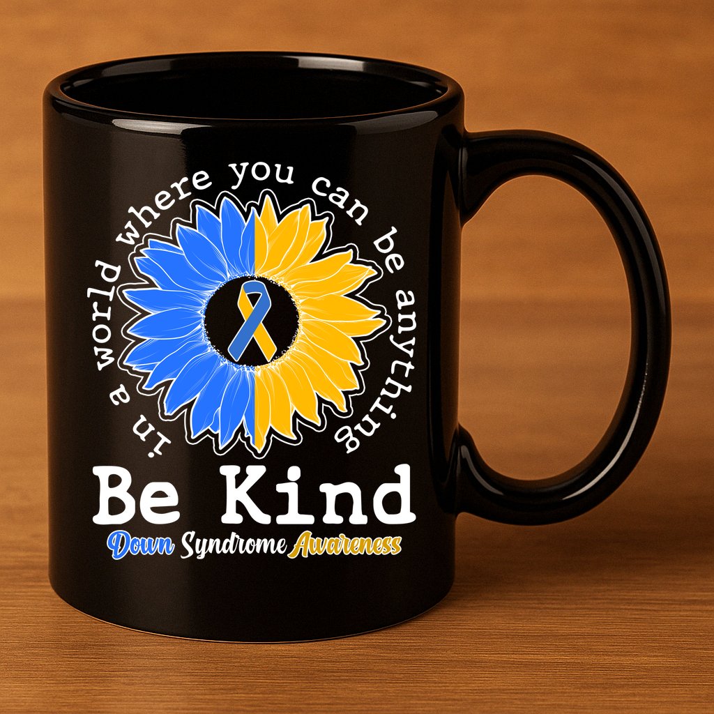 Be Kind Sunflower Ribbon Down Syndrome Awareness 11oz C Handle Ceramic Mug
