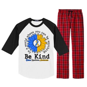 Be Kind Sunflower Ribbon Down Syndrome Awareness Raglan Sleeve Pajama Set