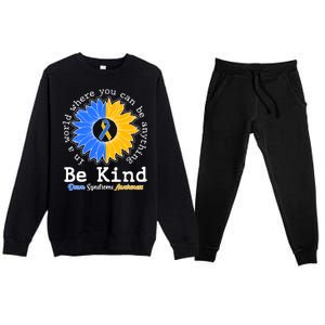 Be Kind Sunflower Ribbon Down Syndrome Awareness Premium Crewneck Sweatsuit Set