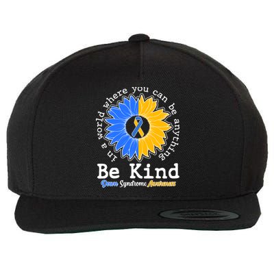 Be Kind Sunflower Ribbon Down Syndrome Awareness Wool Snapback Cap