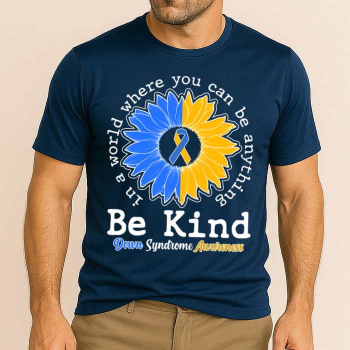 Be Kind Sunflower Ribbon Down Syndrome Awareness Cooling Performance Crew T-Shirt