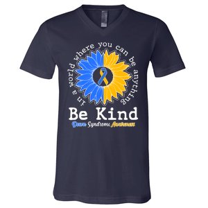 Be Kind Sunflower Ribbon Down Syndrome Awareness V-Neck T-Shirt