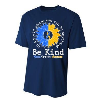 Be Kind Sunflower Ribbon Down Syndrome Awareness Performance Sprint T-Shirt