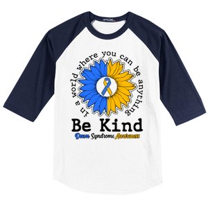 Be Kind Sunflower Ribbon Down Syndrome Awareness Baseball Sleeve Shirt